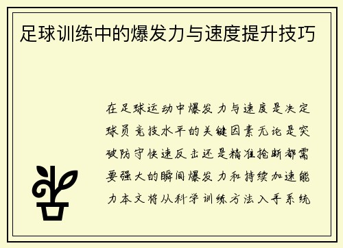 足球训练中的爆发力与速度提升技巧